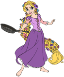 Rapunzel wielding her frying pan