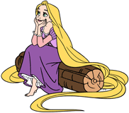 Rapunzel sitting on a log