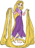 Rapunzel holding up her long hair