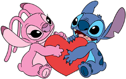 Stitch & Angel holding a big heart together