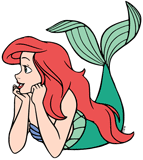 Ariel propping herself on her elbows with her face in her hands