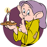 Dopey shushing with a candle in his hand