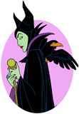 Maleficent side view with Diablo the Raven on her shoulder