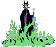 Maleficent surrounded by green flames