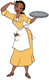 Tiana in waitress uniform carrying platter