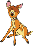 Bambi sitting down, smiling