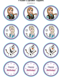 Anna, Elsa, Olaf, happy birthday snowflake cupcake toppers