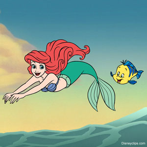 Ariel and Flounder jumping over the water