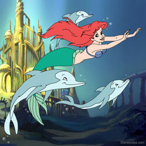 Ariel swimming with dolphing in Atlantica