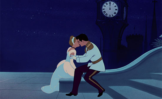 Cinderella and Prince Charming kissing