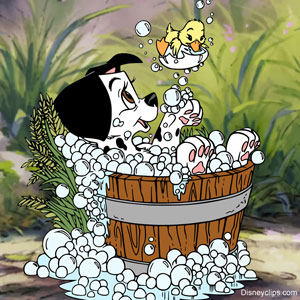 Jewel taking a bath outside
