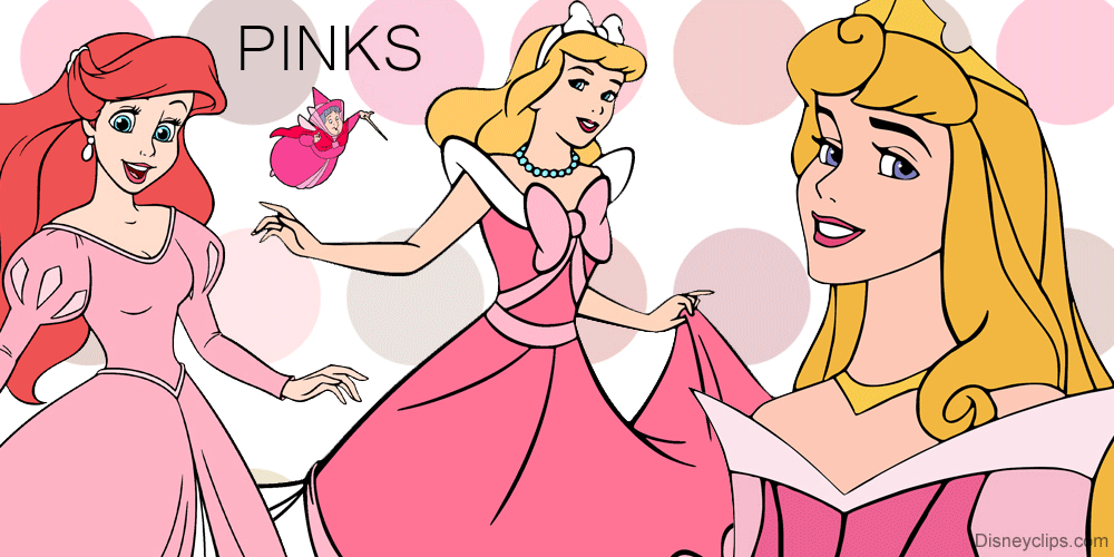 Disney Princesses wearing pink dresses