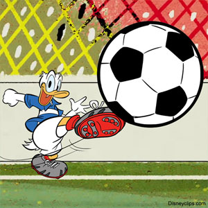 Donald Duck playing soccer