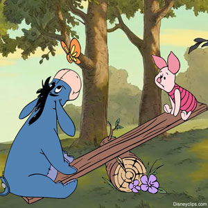 Eeyore and Piglet on a seesaw