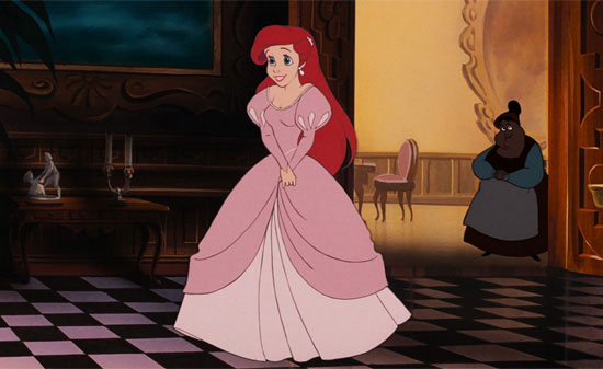 Ariel entering the dining room in her pink dress