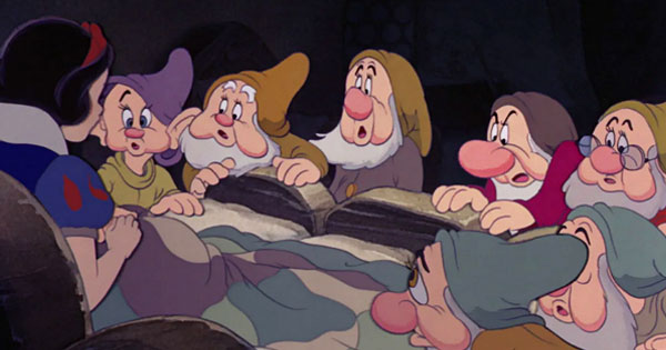 Snow White meeting the Seven Dwarfs