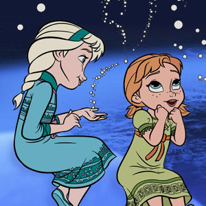 Young Elsa doing magic for Anna