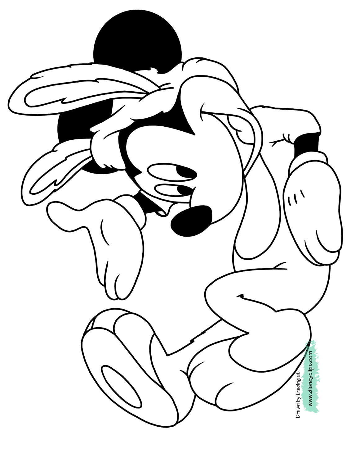 Mickey as the Easter bunny coloring page