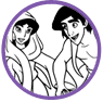 Aladdin, Jasmine and Abu coloring page