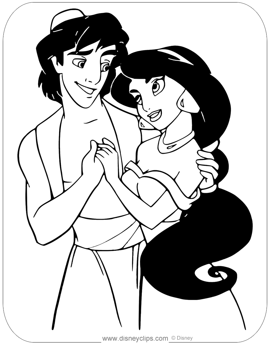 Disney Aladdin And Jasmine Coloring Pages - Coloring Pages for Kids