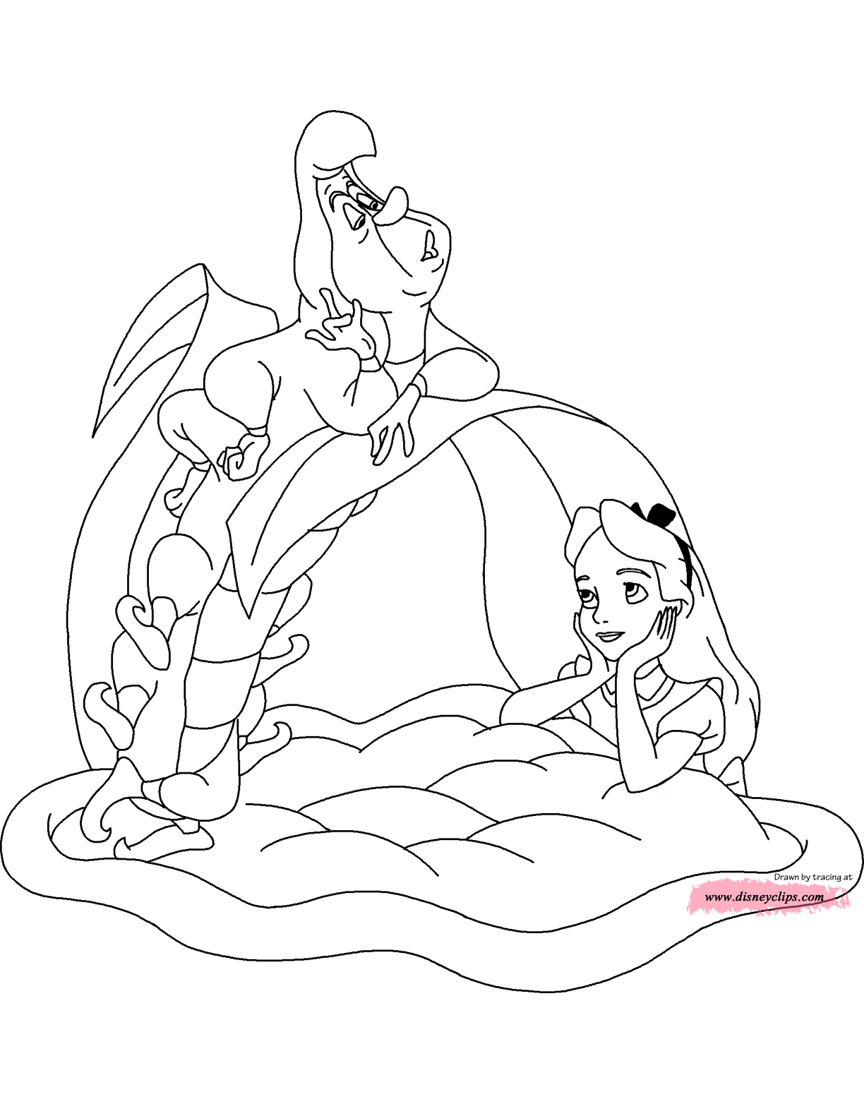coloring page Alice and the Caterpillar