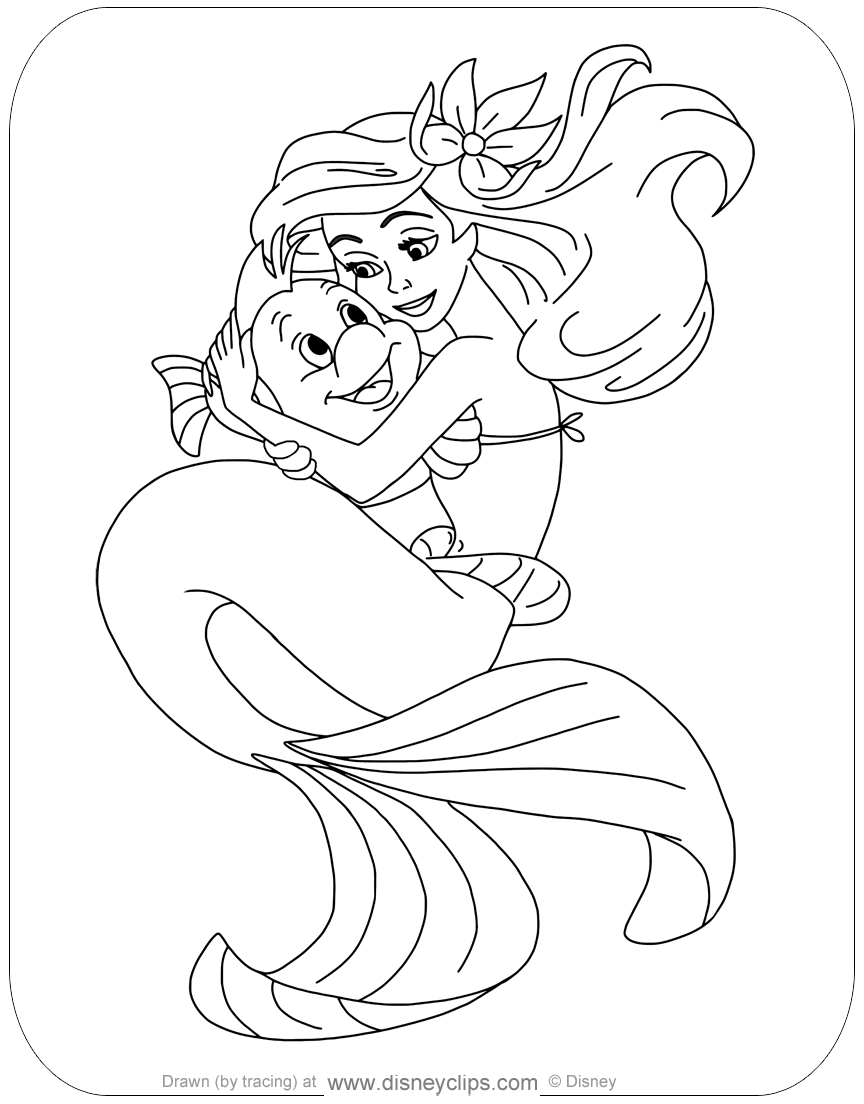 ariel and flounder the little mermaid coloring pages