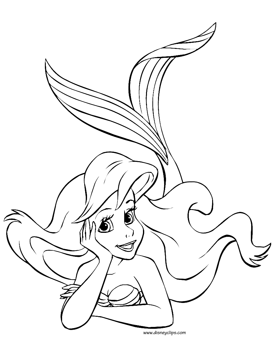 Ariel Coloring Pages Princess Disney Print Girls Sketch Coloring Page