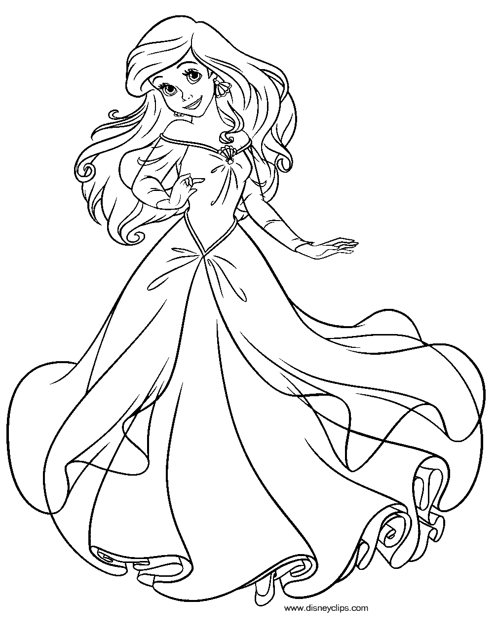 coloring page Ariel in dress