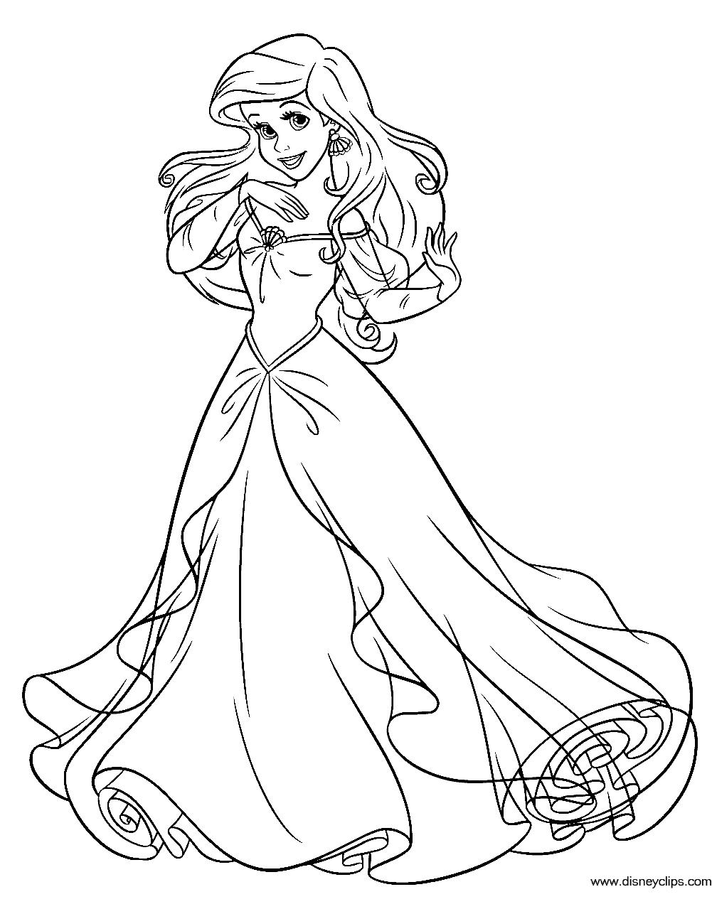 coloring page Ariel in dress