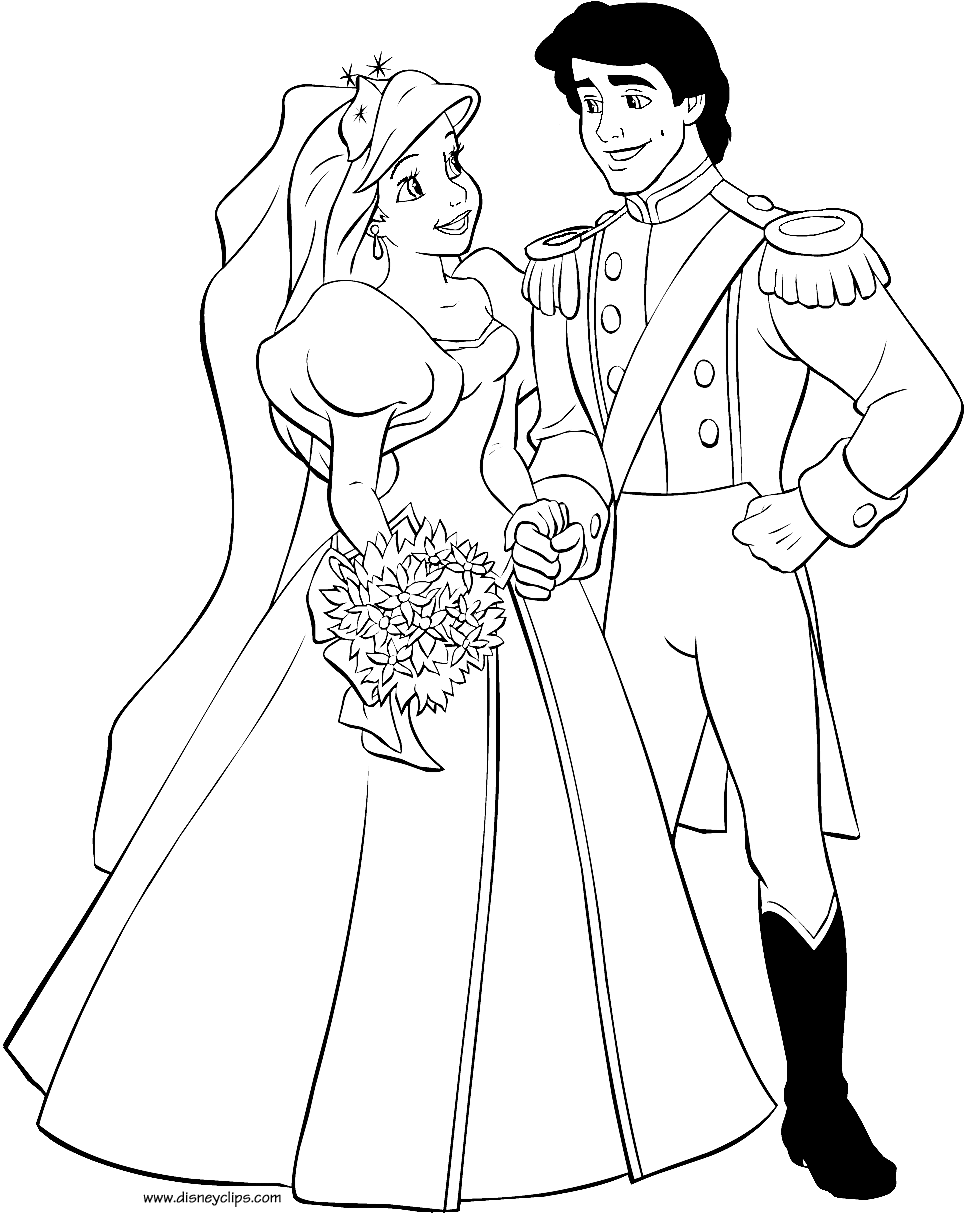 coloring page Ariel Eric wedding day