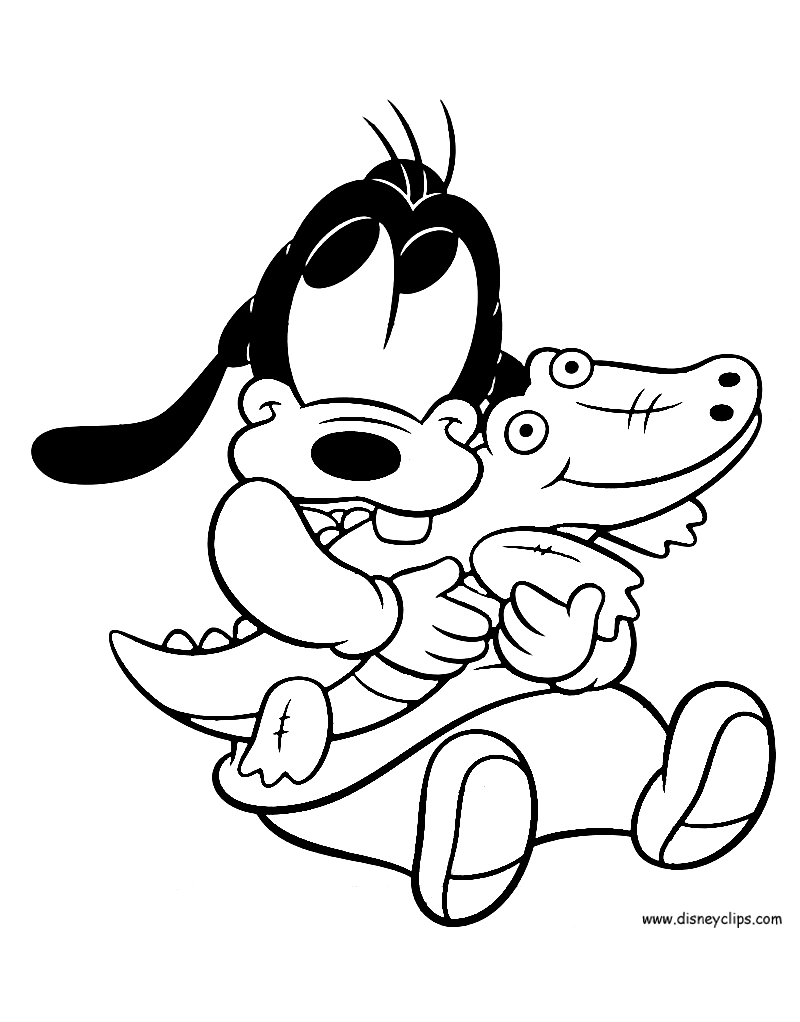 coloring page Baby Goofy with plush toy