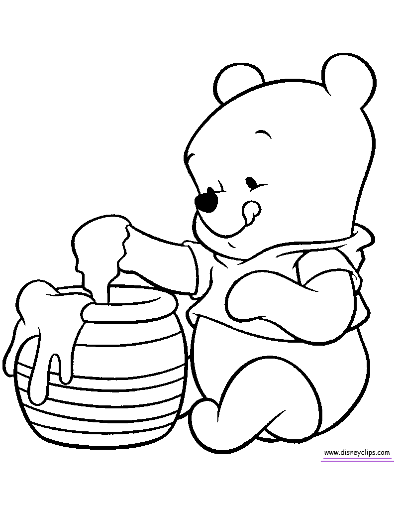 coloring page Baby Pooh eating honey