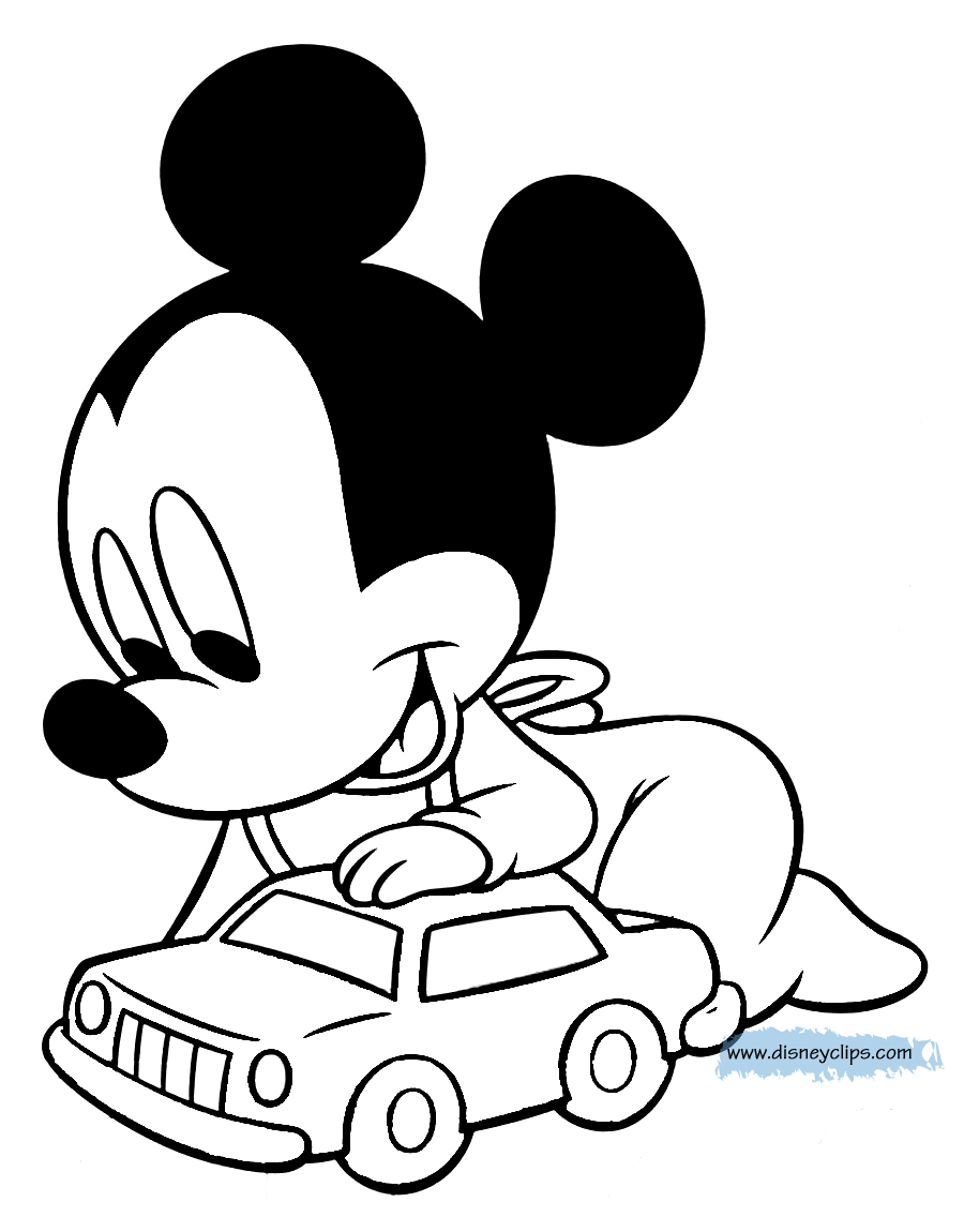 coloring page Baby Mickey with toy car