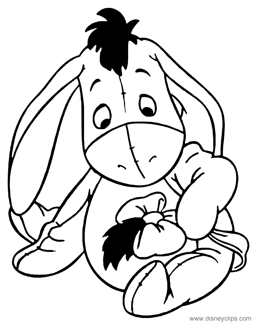 coloring page Baby Eeyore staring at tail