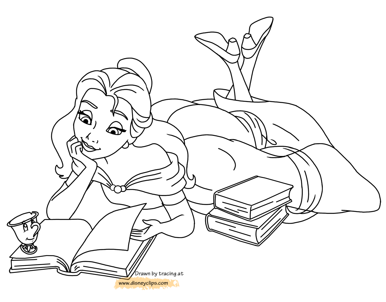 coloring page Belle reading