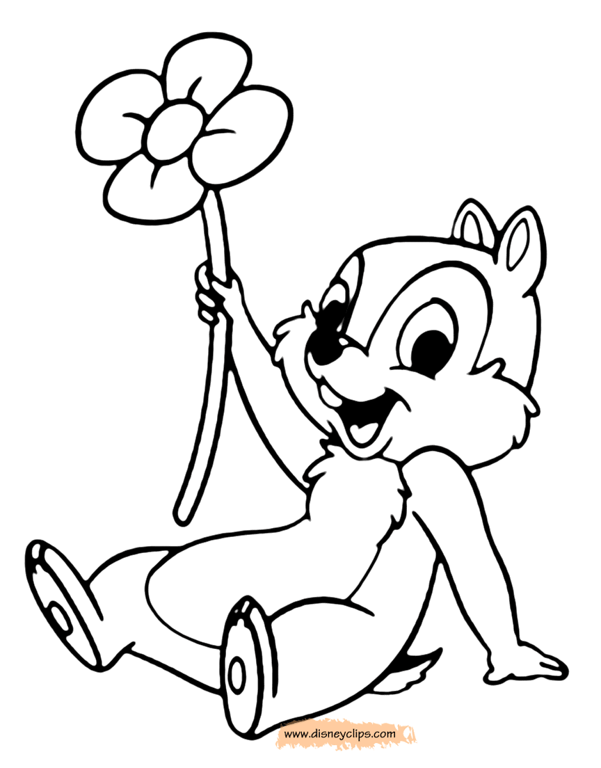 Chip holding a flower coloring page Confused Dale