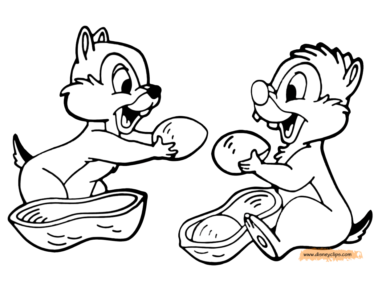 coloring page Chip Dale eating peanuts