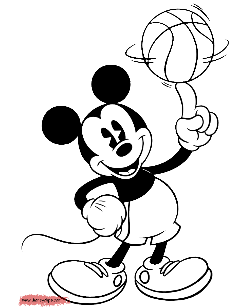 Classic Mickey Mouse Coloring Pages Disney Book Basketball Playing