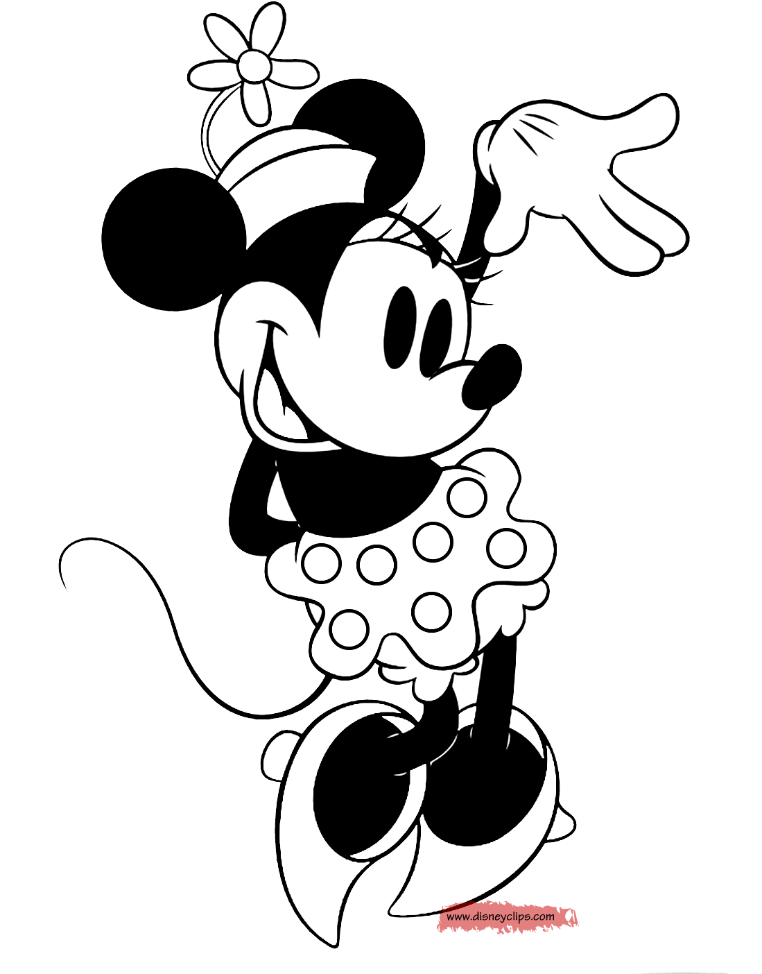 minnie mouse coloring classic disney clipart mickey disneyclips clip dancing skating waving funstuff