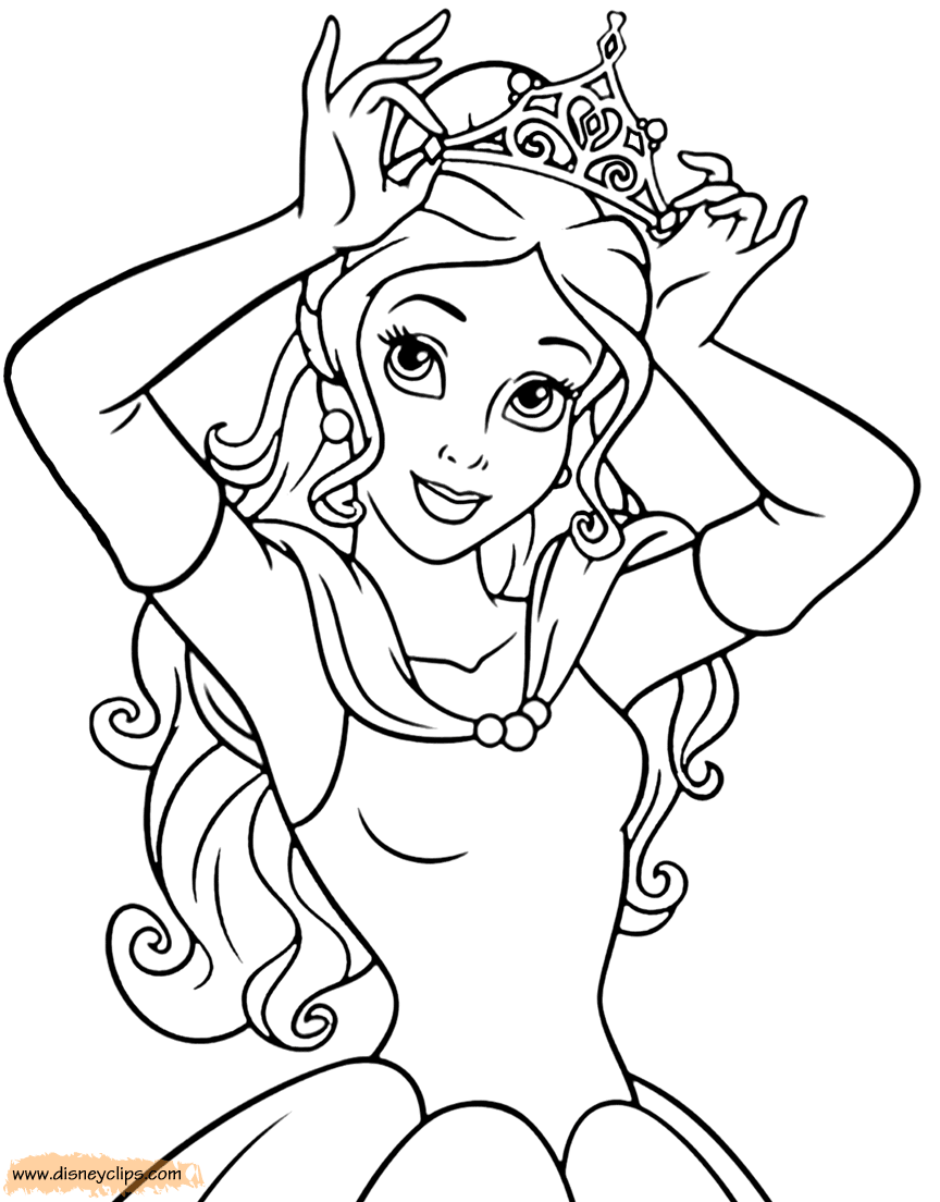 coloring page Belle putting on her crown