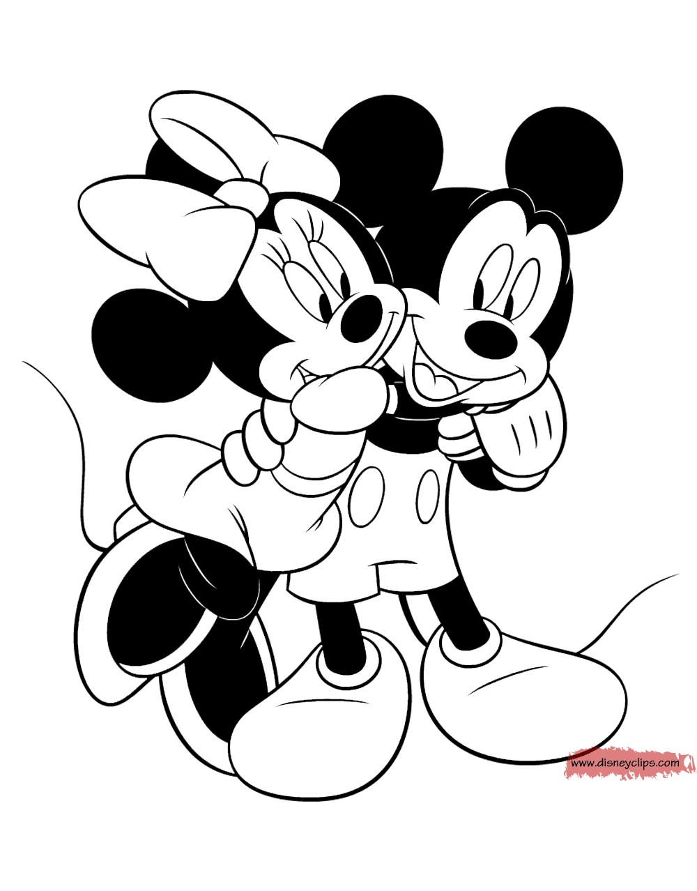 Mickey kissing Minnie coloring page Mickey Minnie hugging