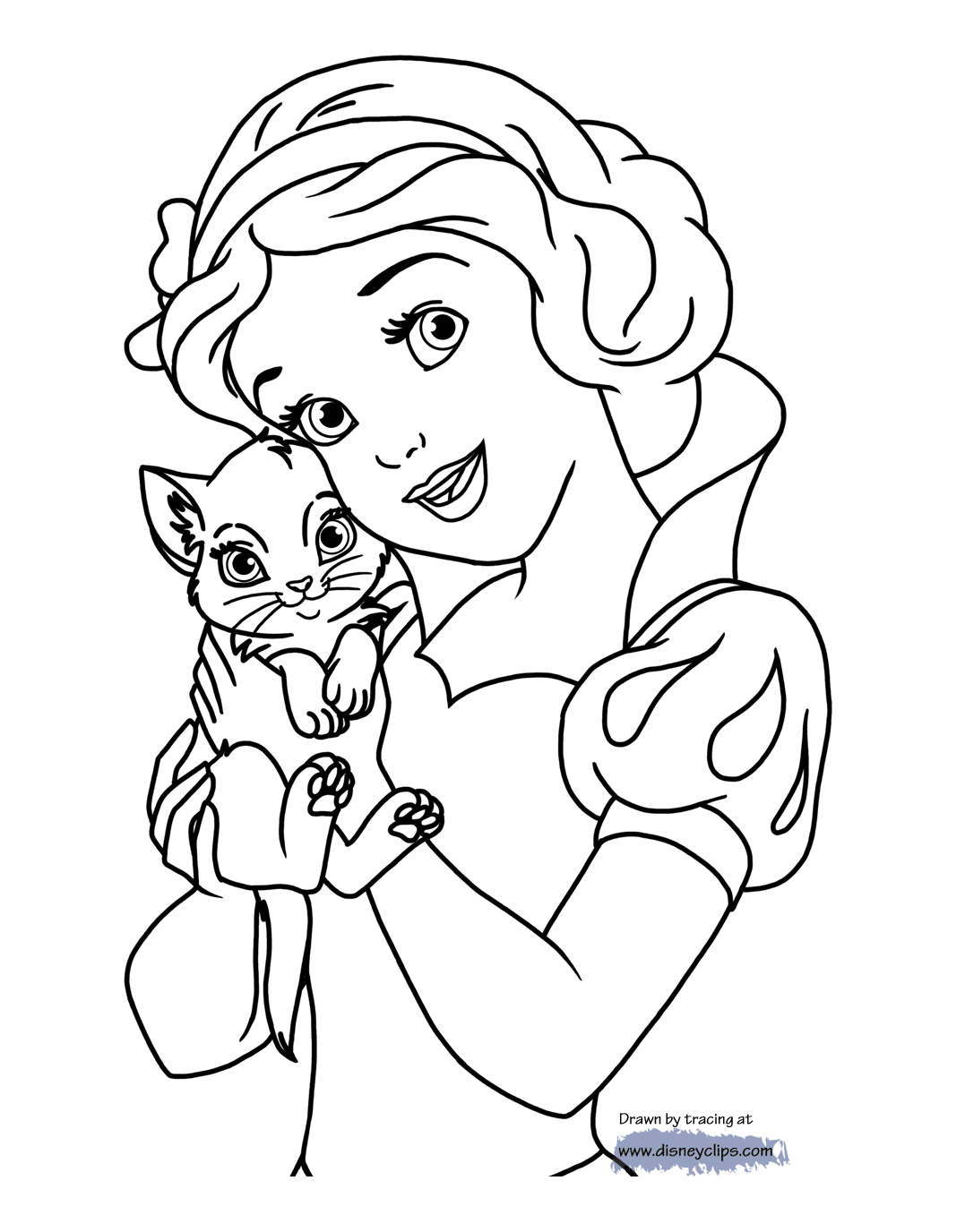 coloring page Snow White with a kitten