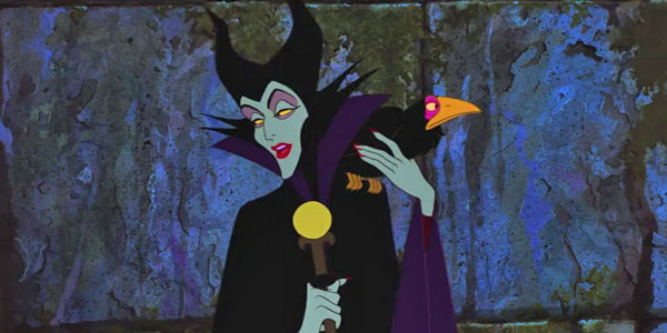 Maleficent petting her raven