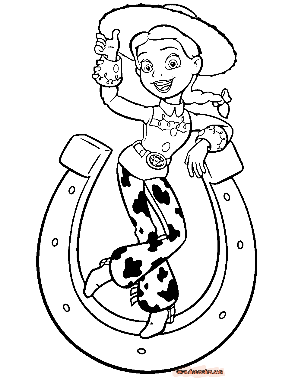 Toy Story Printable Coloring Pages coloring page Jessie on a horseshoe