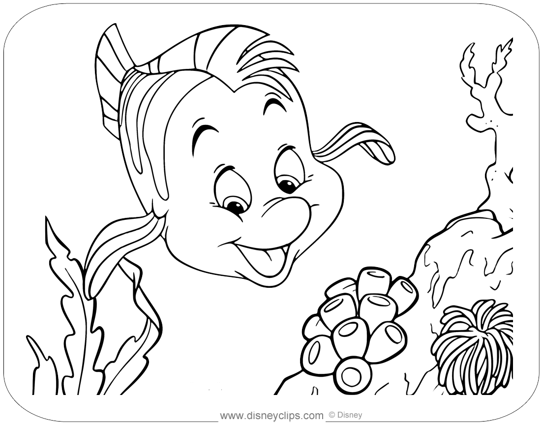 The Little Mermaid Coloring Pages - Little Mermaid Flounder Coloring