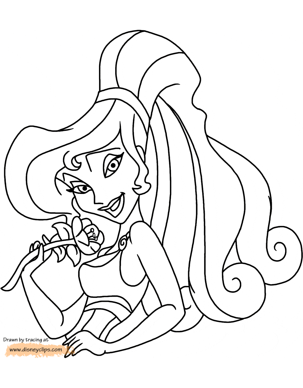 coloring page Megara with a flower