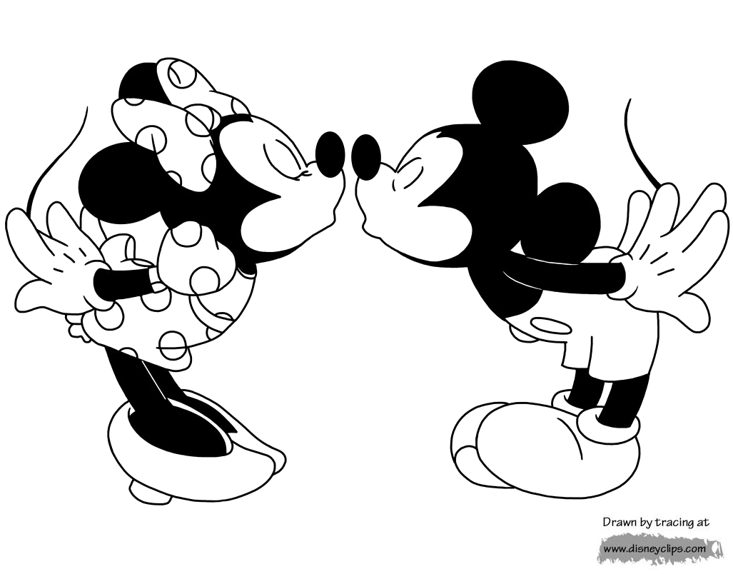 printable coloring pages of Mickey and Minnie Mouse sitting on a swing, bui...