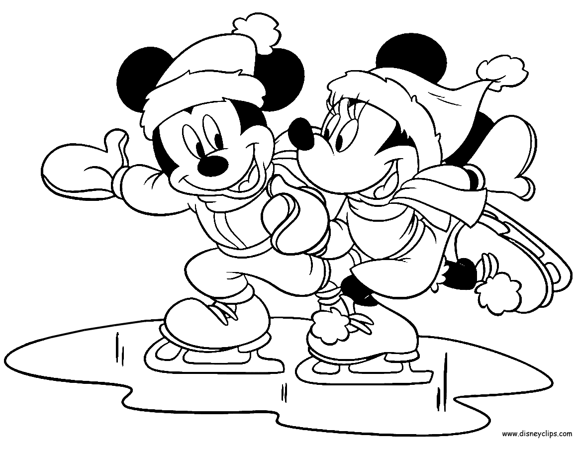 Mickey Minnie ice skating coloring page