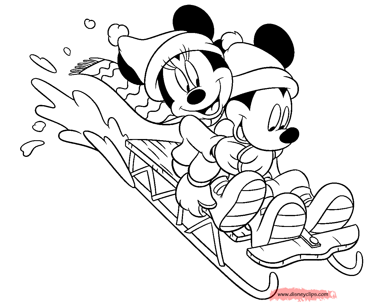 Mickey Minnie ice skating coloring page Mickey Minnie sledding