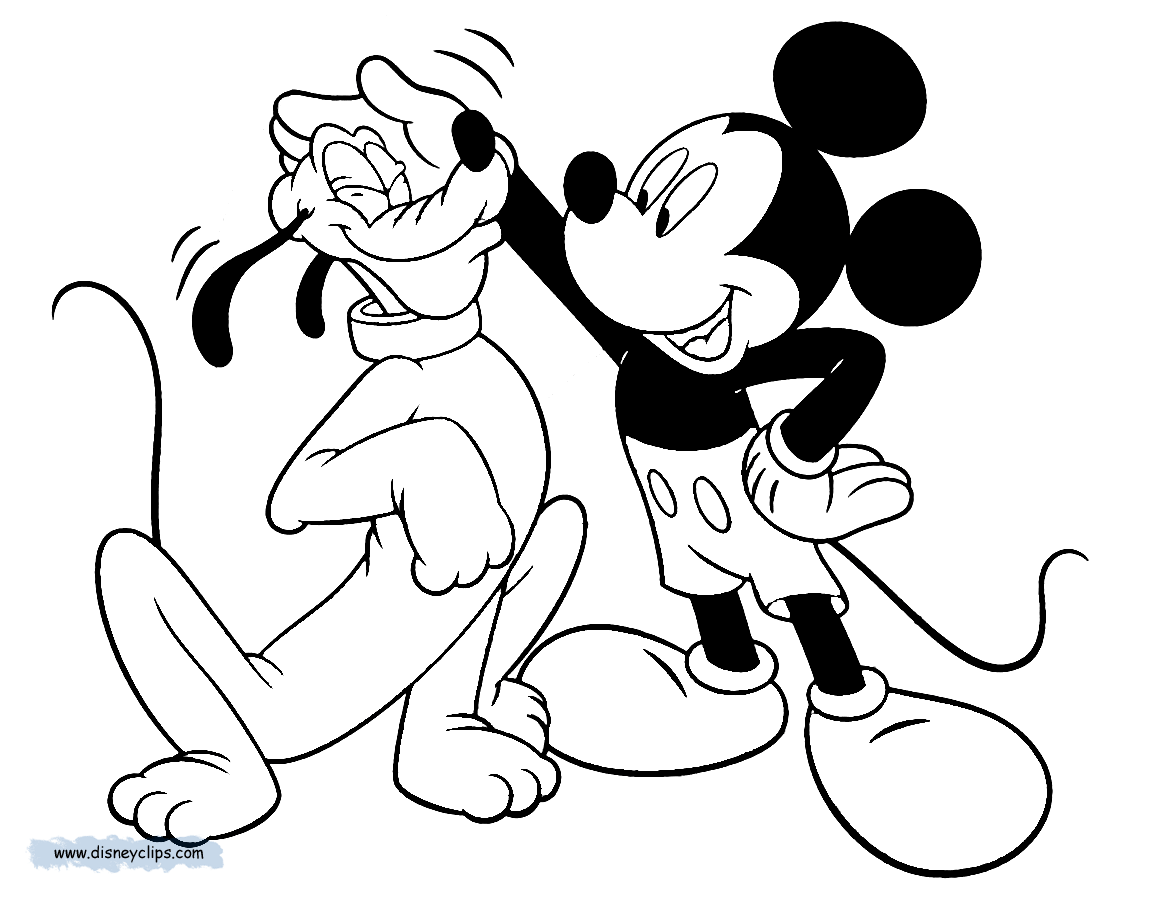 coloring page Mickey Mouse petting Pluto